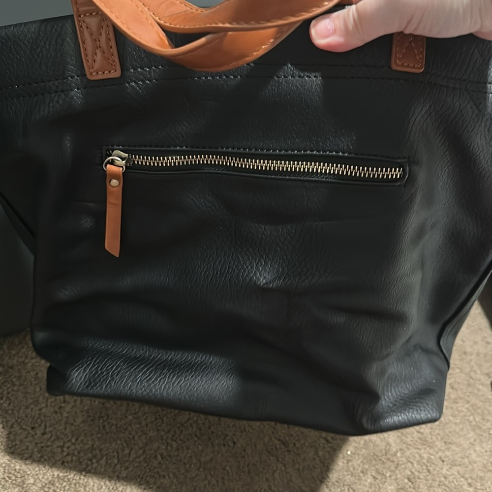 Classic Black and Brown Pebbled Leather Tote Bag - Picture 3 of 3